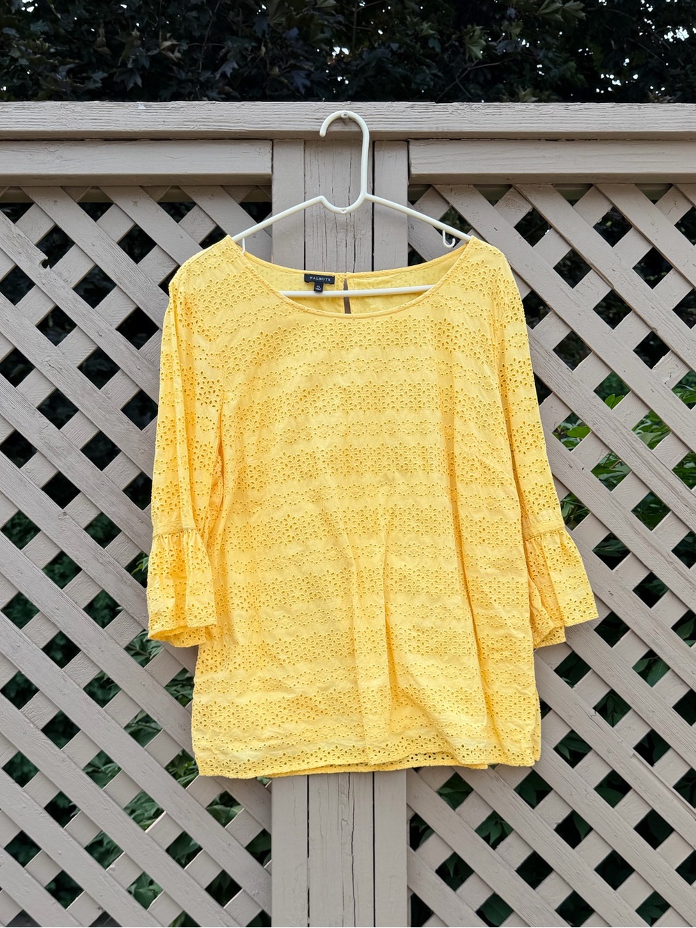 Talbots Yellow Eyelet Bell Sleeve Top - XL